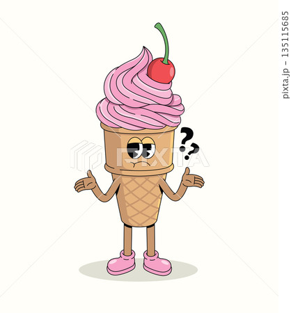 ice cream cone confused groovy cartoon illustration 135115685