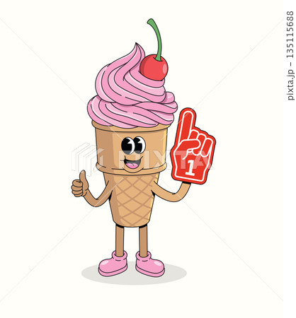 ice cream cone foam hand groovy cartoon illustration ice cream cone foam hand groovy cartoon illustration 135115688