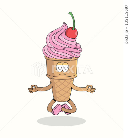 ice cream cone meditation groovy cartoon illustration 135115697