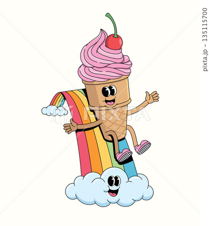 ice cream cone rainbow slide groovy cartoon illustration ice cream cone rainbow slide groovy cartoon illustration 135115700