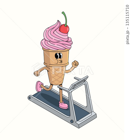 ice cream cone treadmill groovy cartoon illustration ice cream cone treadmill groovy cartoon illustration 135115710