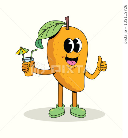mango drink groovy cartoon illustration 135115726