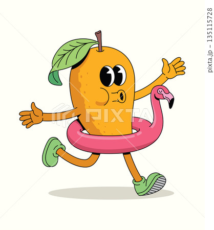 mango flamingo float groovy cartoon illustration mango flamingo float groovy cartoon illustration 135115728