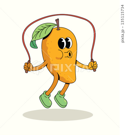 mango jump rope groovy cartoon illustration 135115734
