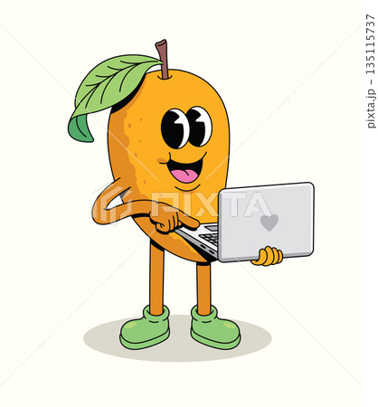 mango laptop groovy cartoon illustration 135115737