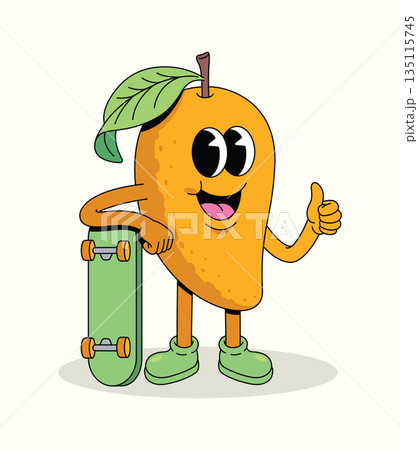 mango skateboard thumbs up groovy cartoon illustration 135115745