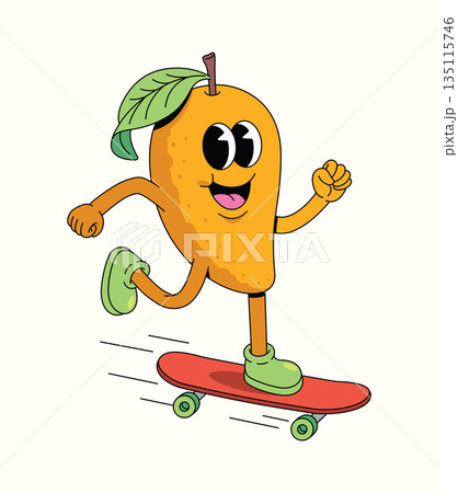 mango skateboard walk groovy cartoon illustration 135115746