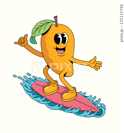 mango surf groovy cartoon illustration 135115748