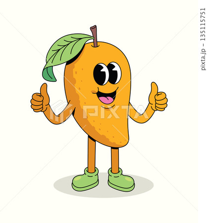 mango thumbs up groovy cartoon illustration 135115751