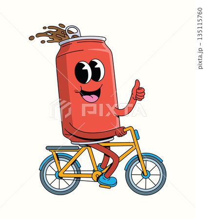 soda can bicycle groovy cartoon illustration 135115760