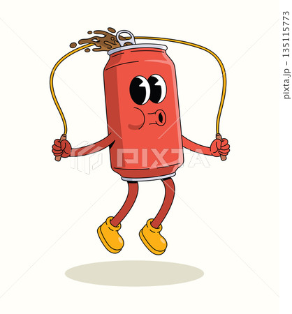 soda can jump rope groovy cartoon illustration soda can jump rope groovy cartoon illustration 135115773