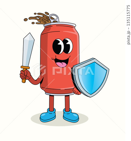 soda can knight groovy cartoon illustration 135115775