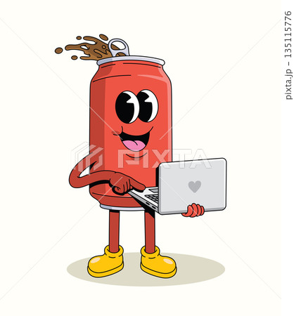 soda can laptop groovy cartoon illustration soda can laptop groovy cartoon illustration 135115776