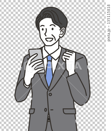 一位中年上班族很高興看到智慧型手機 135115818