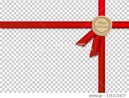 Valentine's Day Red Ribbon and Happy Valentine Message Sealing Wax Illustration 135115877