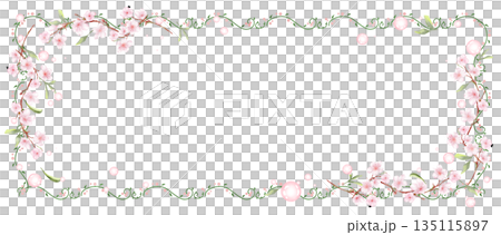Pale cherry blossom frame with frame, horizontal 135115897