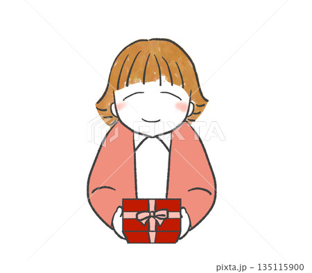 バレンタインにチョコを手渡す女性 135115900