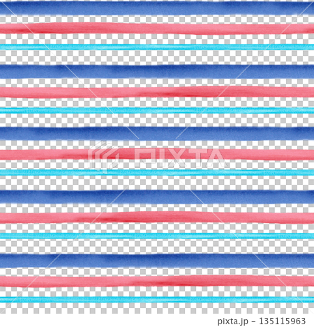 A seamless pattern with blue, red, and turquoise stripes. This hand-drawn watercolor illustration is perfect for swimming pool decor, children's rooms, and themed party designs. A seamless pattern with blue, red, and turquoise stripes. This hand-drawn watercolor illustration is perfect for swimming pool decor, children's rooms, and themed party designs. 135115963