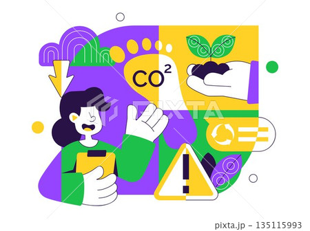 Carbon Footprint Reduction Illustration Featuring Environmental Pollution Impact Analysis With CO2 Effects On Nature Climate And Ecological Balance Carbon Footprint Reduction Illustration Featuring Environmental Pollution Impact Analysis With CO2 Effects On Nature Climate And Ecological Balance 135115993