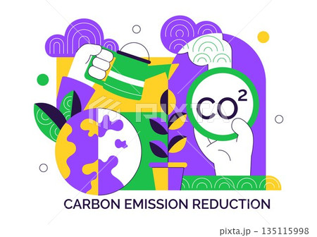 Carbon Footprint Reduction Illustration Featuring Environmental Pollution Impact Analysis With CO2 Effects On Nature Climate And Ecological Balance 135115998