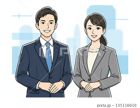 笑顔の若い男女のビジネスマン 笑顔の若い男女のビジネスマン 135116010