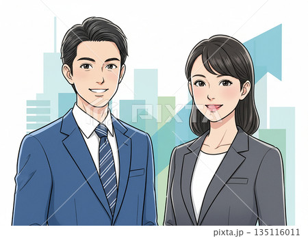 笑顔の若い男女のビジネスマン 135116011