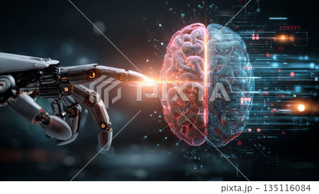 AIロボットの指とデジタル脳の融合イメージ 135116084