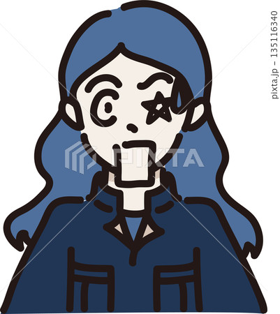 作業服を着たとても驚いた表情の女性のイラスト 紺色の制服 作業服を着たとても驚いた表情の女性のイラスト 紺色の制服 135116340