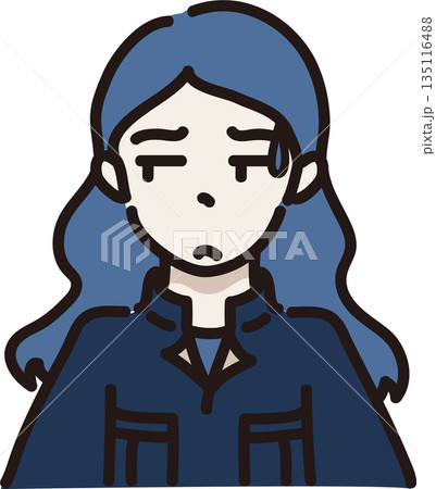 作業服を着た嫌そうな情報の女性のイラスト　紺色の制服 135116488