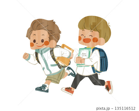 本を持って走っている2人の小学生-ガッシュ 135116512