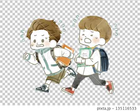 兩個小學生抱著書匆匆奔跑──水彩畫 兩個小學生抱著書匆匆奔跑──水彩畫 135116533