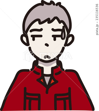 作業服を着た嫌そうな表情の男性のイラスト 赤色の制服 作業服を着た嫌そうな表情の男性のイラスト 赤色の制服 135116536