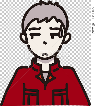 作業服を着た嫌そうな表情の男性のイラスト 赤色の制服 作業服を着た嫌そうな表情の男性のイラスト 赤色の制服 135116536