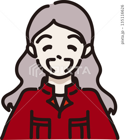 作業服を着た満面の笑みの女性のイラスト　赤色の制服 135116626