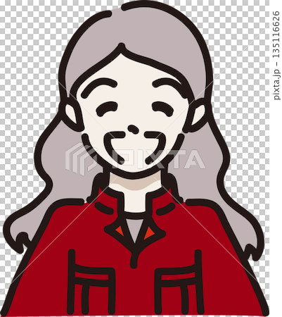 作業服を着た満面の笑みの女性のイラスト　赤色の制服 135116626