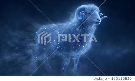 星と星座で形作られた優雅な羊 干支・未年の幻想的天体アート 135116630