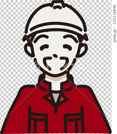Illustration of a man wearing a helmet and work clothes with a big smile. Red uniform Illustration of a man wearing a helmet and work clothes with a big smile. Red uniform 135116646