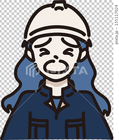 Illustration of a crying woman wearing a helmet and work clothes, navy blue uniform 135117024