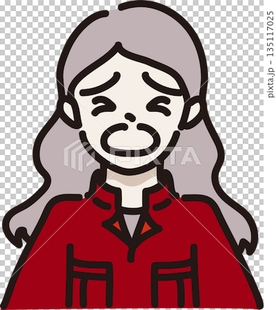 一幅描繪身穿工作服(紅色制服)的哭泣女子的插圖 一幅描繪身穿工作服(紅色制服)的哭泣女子的插圖 135117025