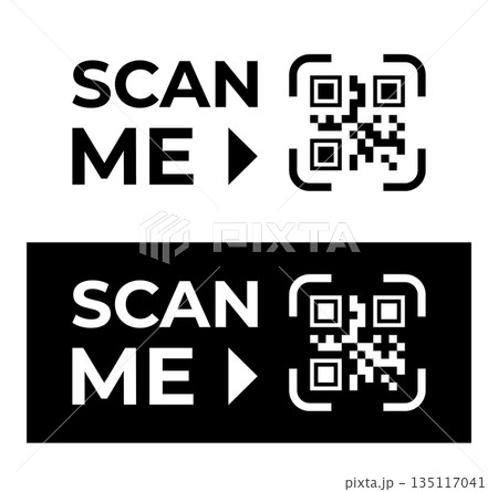 Qr code scan me frame. Black and white png stickers template 135117041