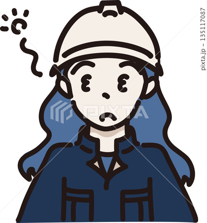 ヘルメットをかぶり作業服を着た寝ぼけた女性のイラスト 紺色の制服 ヘルメットをかぶり作業服を着た寝ぼけた女性のイラスト 紺色の制服 135117087