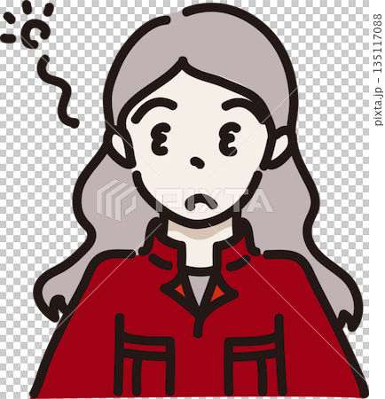 Illustration of a sleepy woman wearing work clothes, red uniform 135117088