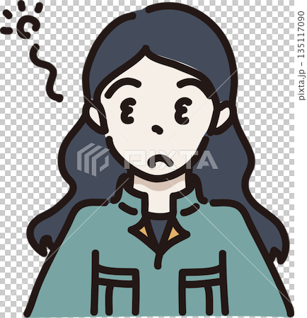 圖：一位身穿工作服（綠色制服）的昏昏欲睡的女士 135117090