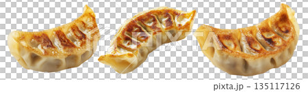 Grilled Japanese gyoza dumpling isolated on white transparent background, concept of traditional Asian cuisine snack 135117126