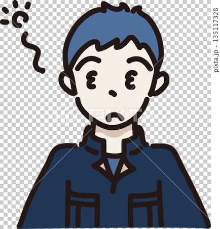 圖：一位身穿工作服（藏藍色制服）的昏昏欲睡的男子 135117328