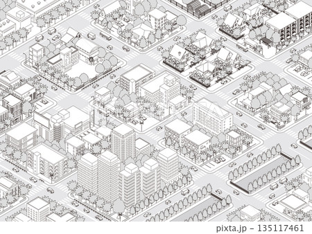 街並みの立体図. 都市の景観. アイソメ図で描いた都市. 街並みの立体図. 都市の景観. アイソメ図で描いた都市. 135117461