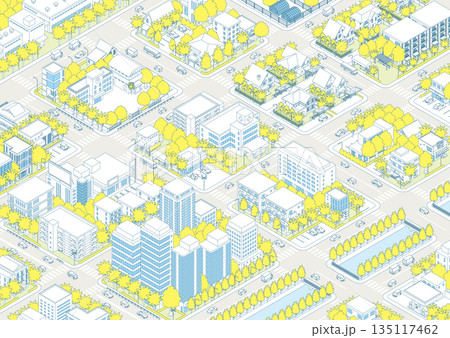 街並みの立体図. 都市の景観. アイソメ図で描いた都市. 街並みの立体図. 都市の景観. アイソメ図で描いた都市. 135117462