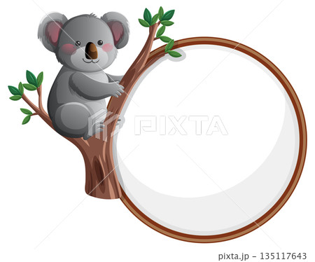 Cute Koala Sitting on Tree with Blank Circular Frame Cute Koala Sitting on Tree with Blank Circular Frame 135117643