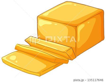 Vector Illustration of a Block of Butter with Three Slices Vector Illustration of a Block of Butter with Three Slices 135117646
