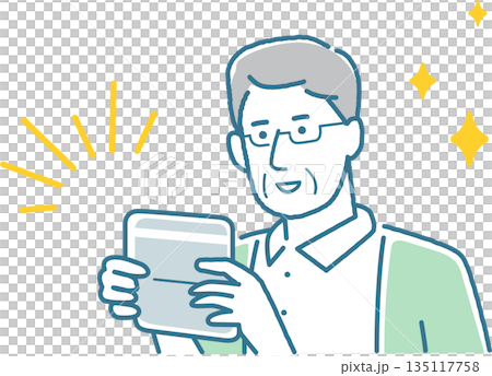 通帳を見て喜んでいる高齢男性 通帳を見て喜んでいる高齢男性 135117758